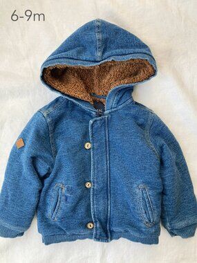 🪴5/$30 Mayoral 6-9 Months Baby Fleece Fuzzy Stretch Denim Jacket Warm